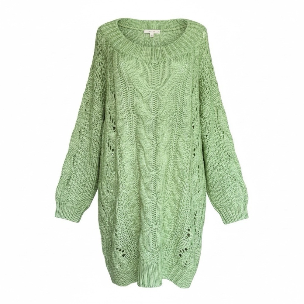 Three Bird Nest Oversized Bubble Sleeve Slouchy Cable Knit Sweater Crochet L